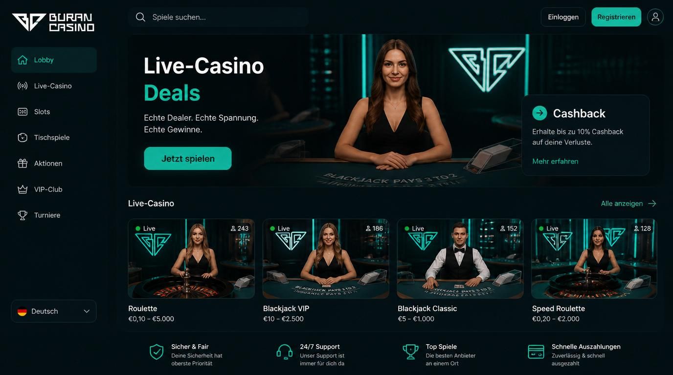 Live-Casino Tischspiele, deutscher Deal-Banner