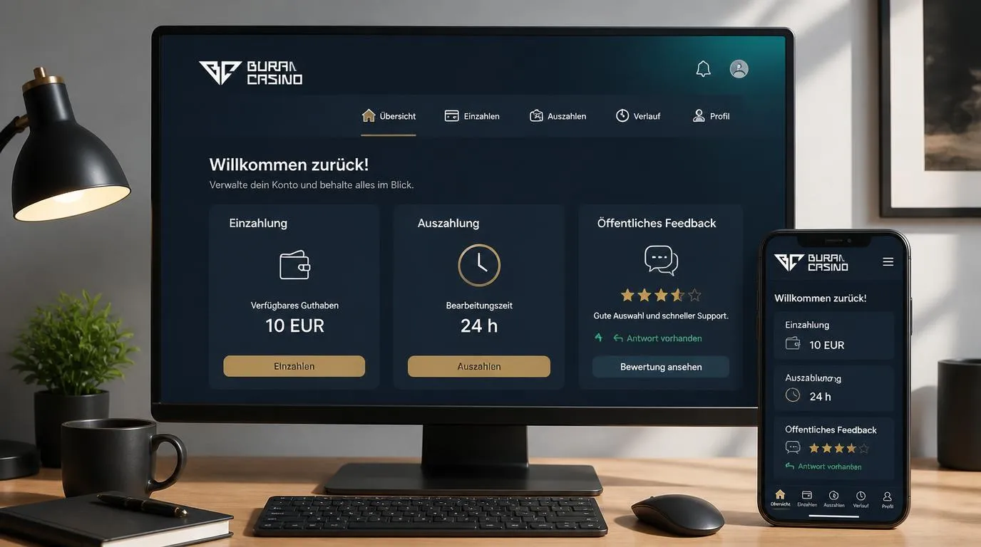 Casino-Oberfläche mit 10 EUR Mindesteinzahlung, 24-Stunden-Auszahlung und Antwort auf ein öffentliches Anliegen